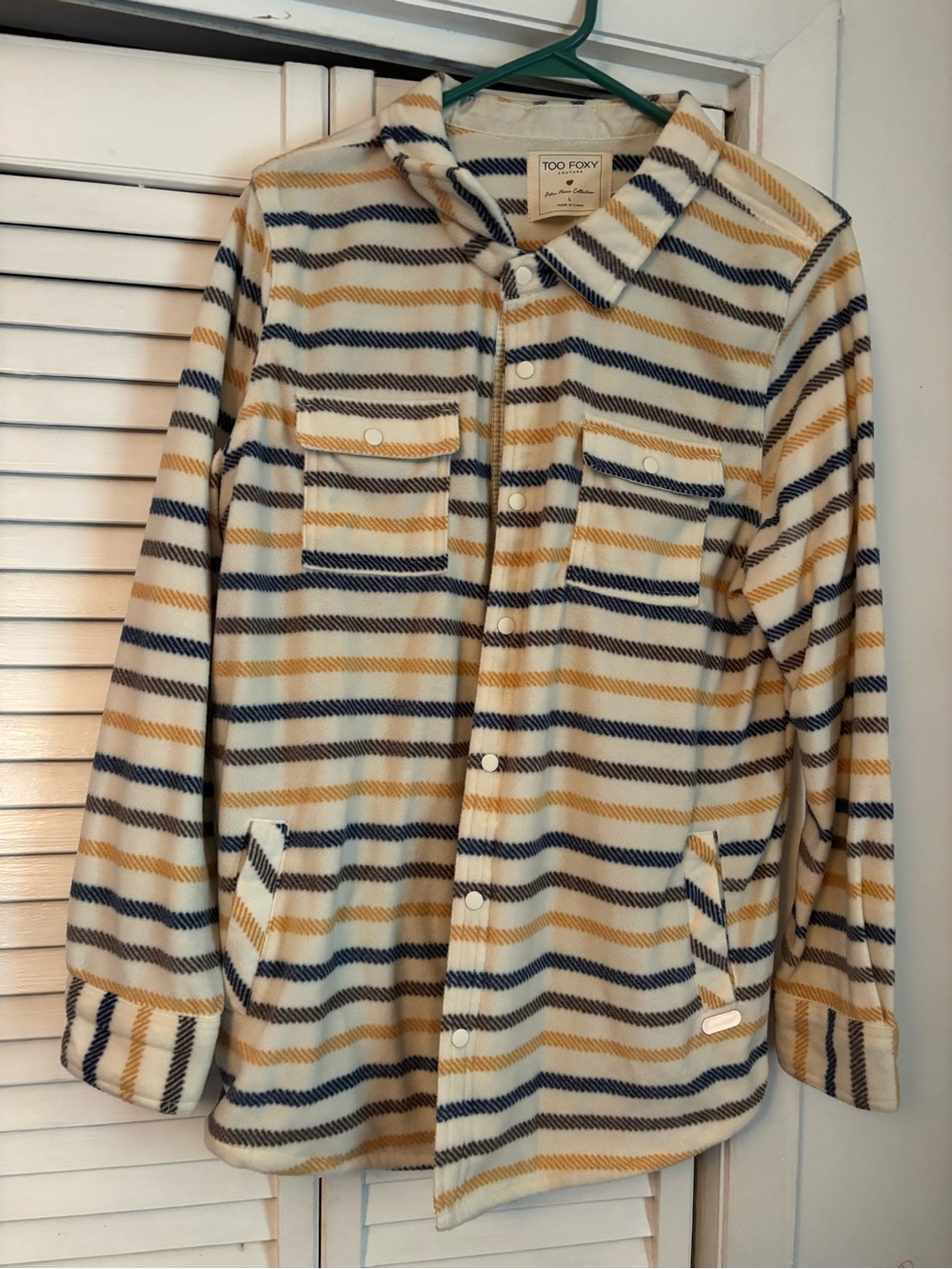 Too Foxy Cream Striped Button-Front Shirt Jacket